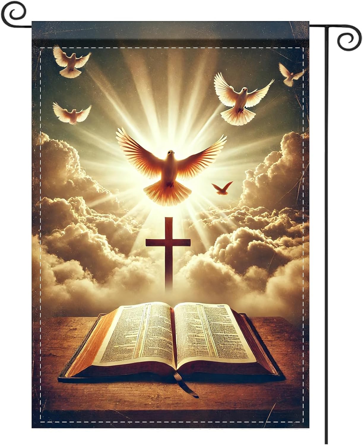 Bandera jardín fe cristiana 12x18pulg cruz y paloma espíritu santo