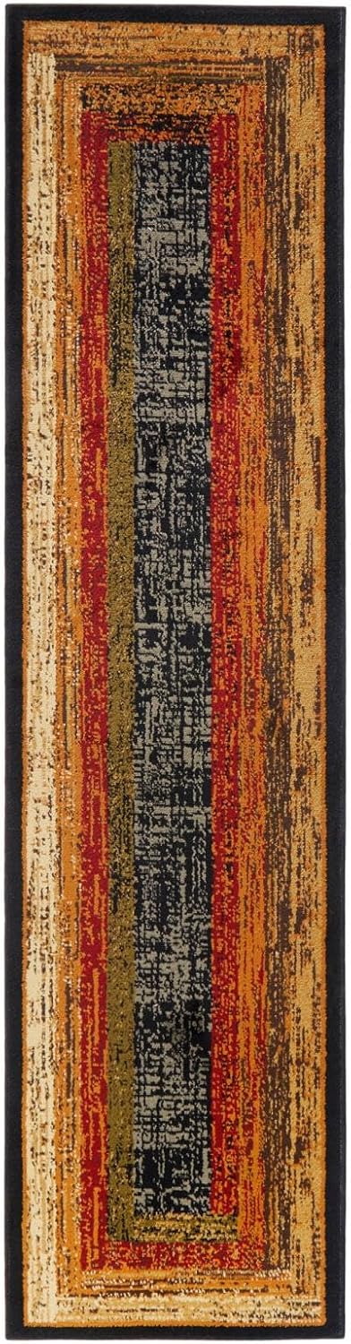 Alfombra geométrica pasillo negro/marrón 1'9"x7'2"