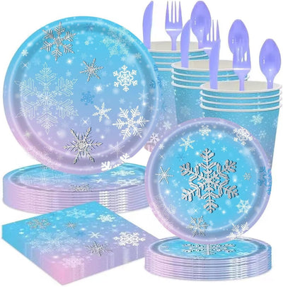 Vajilla copo de nieve 140 pzas platos servilletas vasos cubiertos