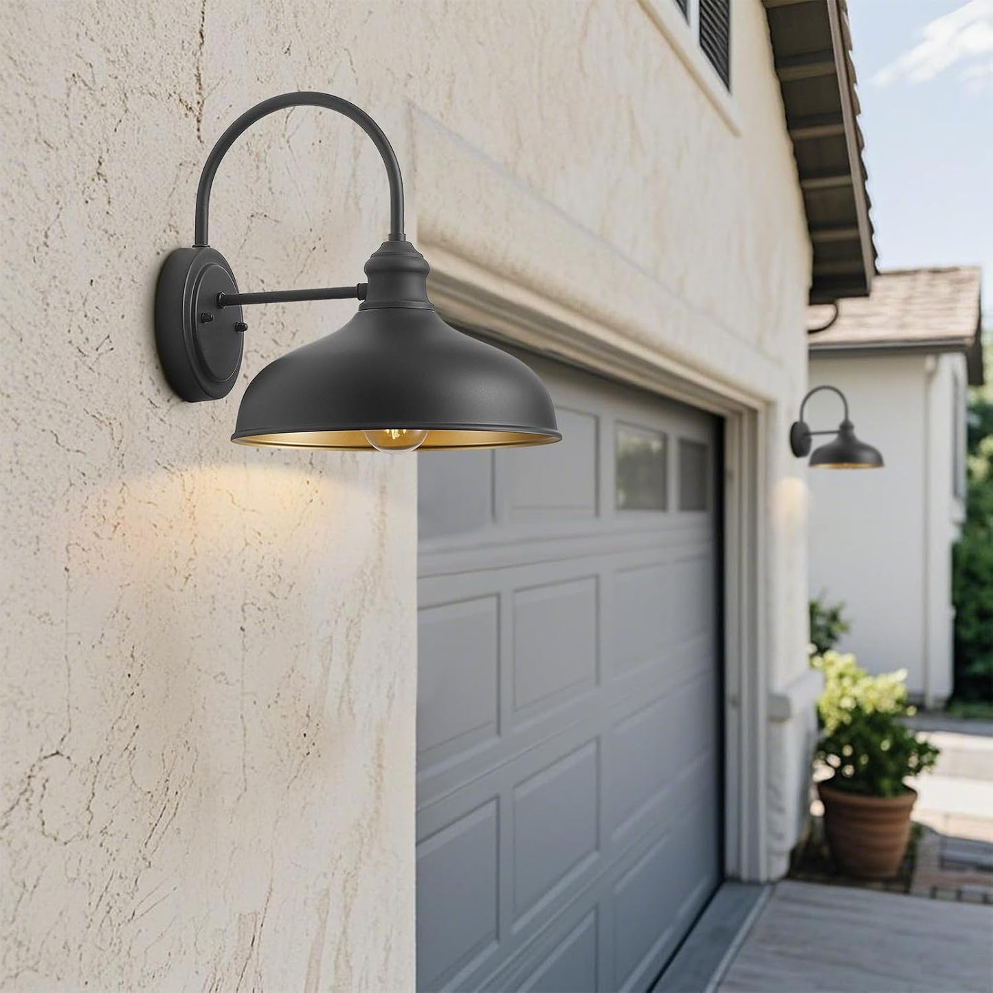 Lámpara exterior cúpula 10pulg cuello cisne negro mate
