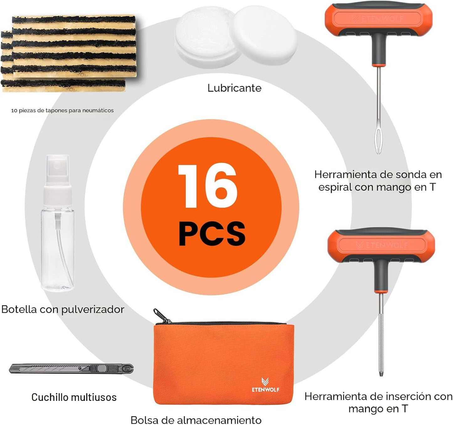 Kit tapones neumáticos 16 pzas para auto ATV naranja