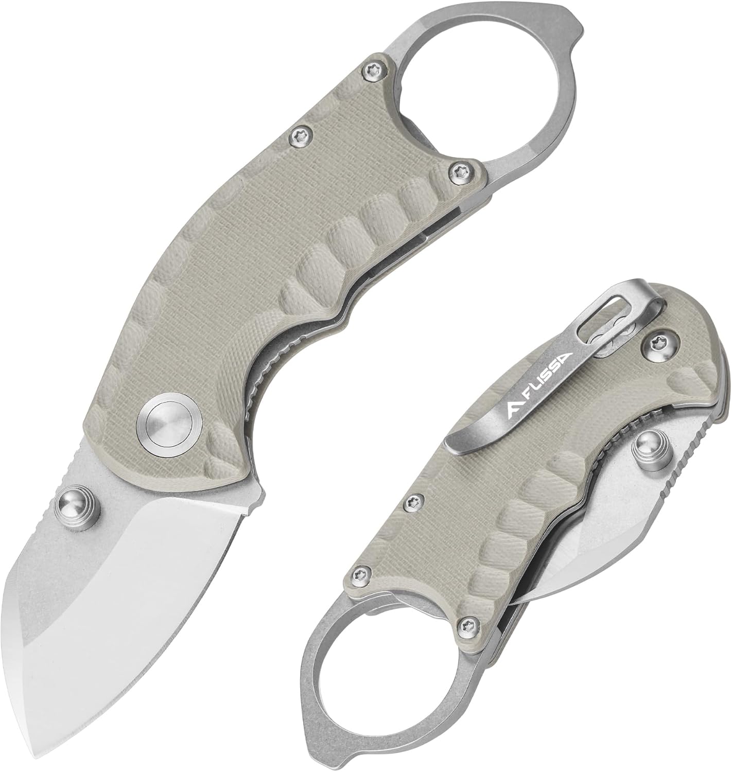 Cuchillo EDC plegable acero 8Cr13MoV mango G10 tan