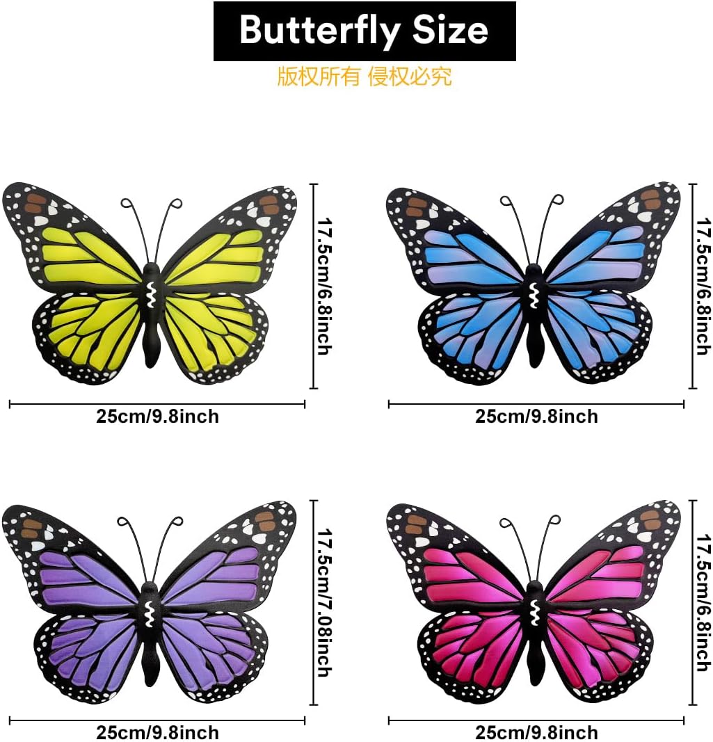 4 Mariposas Metal Colgantes Jardín 9.8"