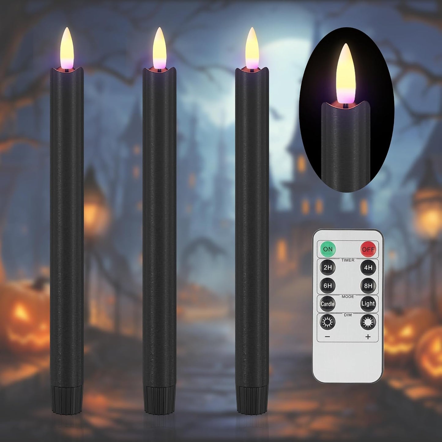 Velas cónicas negras set 3 candelabros led 9.64pulg
