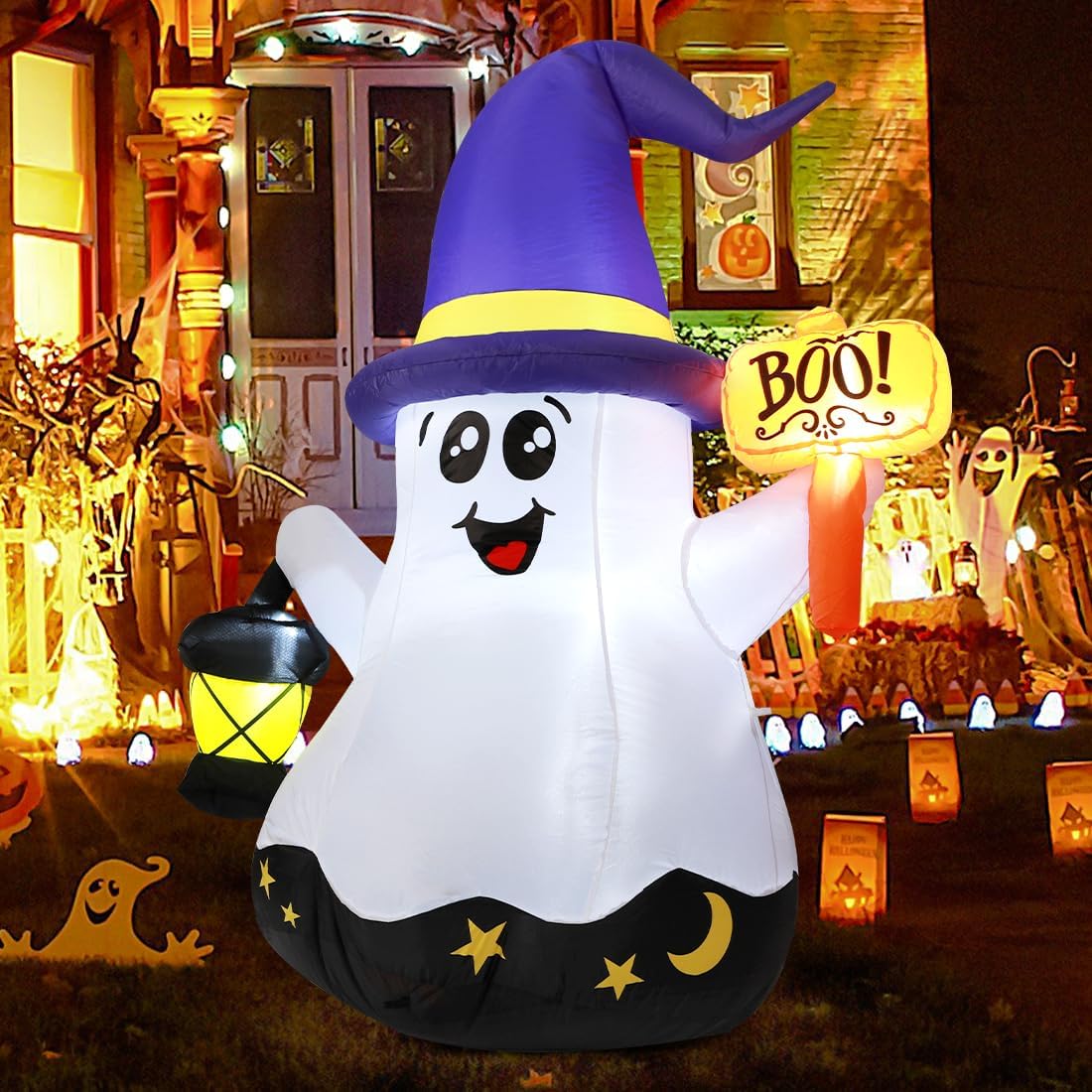 Fantasma blanco inflable con lampara para Halloween patio