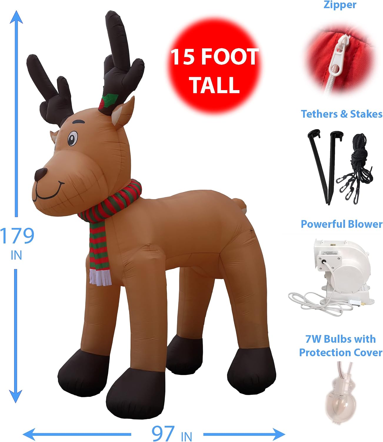 Decoración reno inflable navidad 15ft