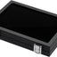 Vitrina joyas vidrio templado cuero negro cierre metal
