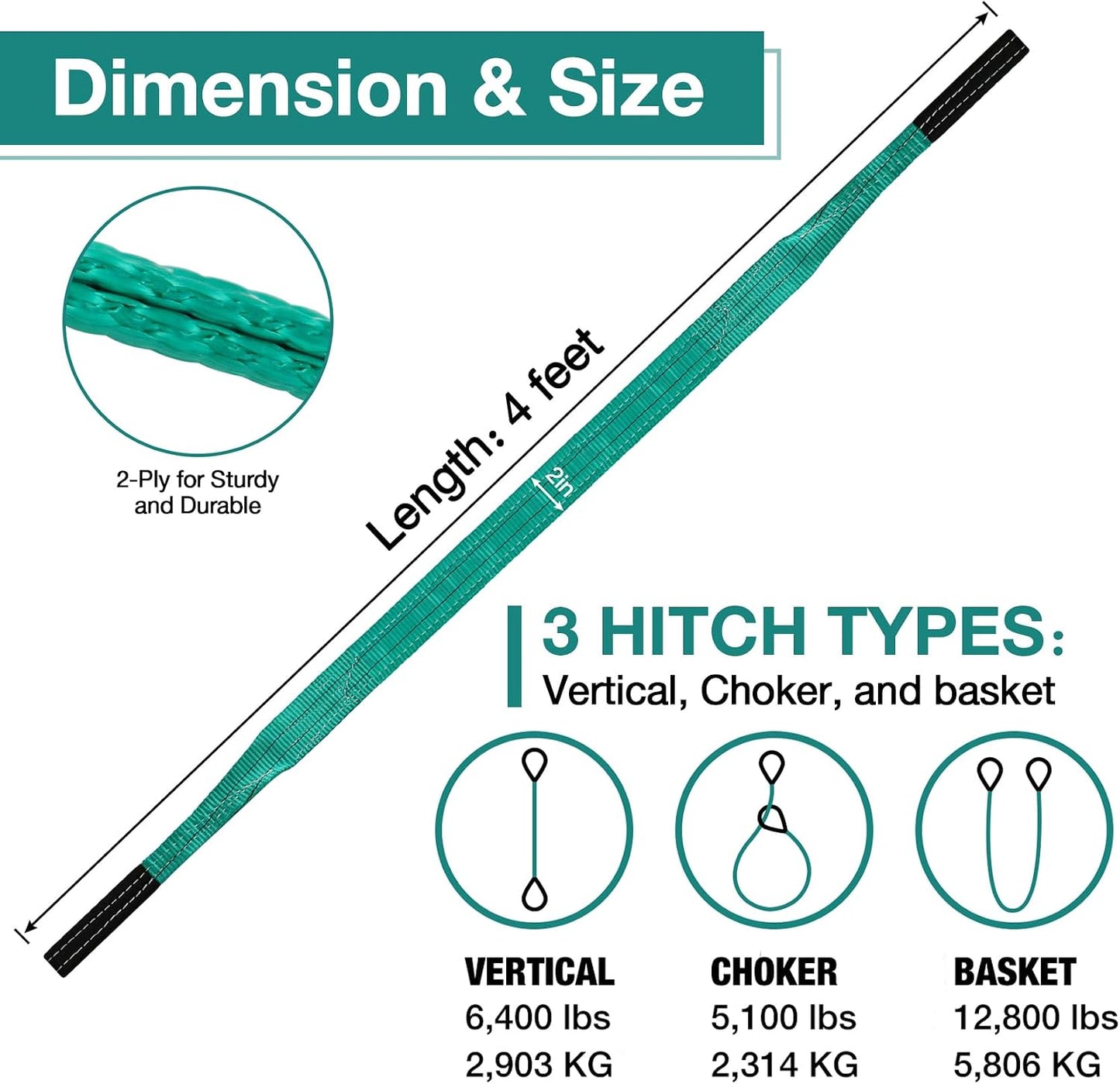 Correas elevación 2x4pulg ojos planas nailon pack 2