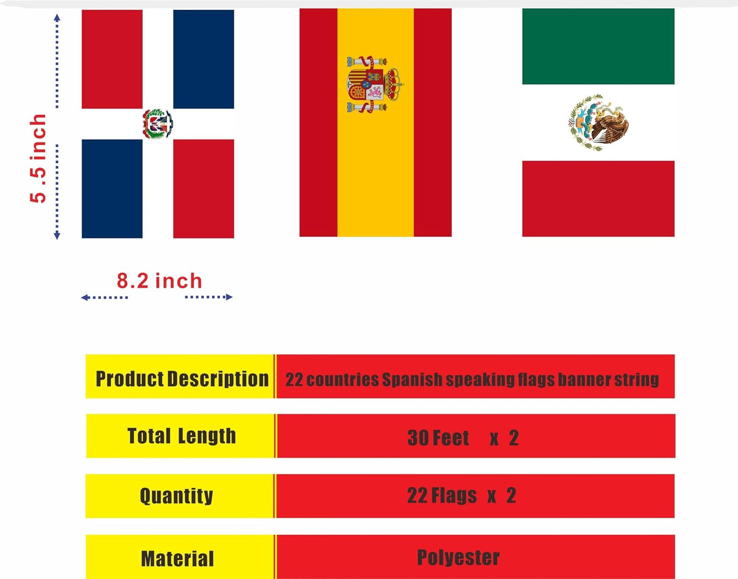 Set 2 Banderas Hispanas 22 Paises 60ft Escuela Oficina
