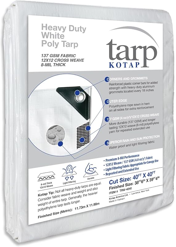 Lona polietileno resistente 8mil UV 40x40ft blanco