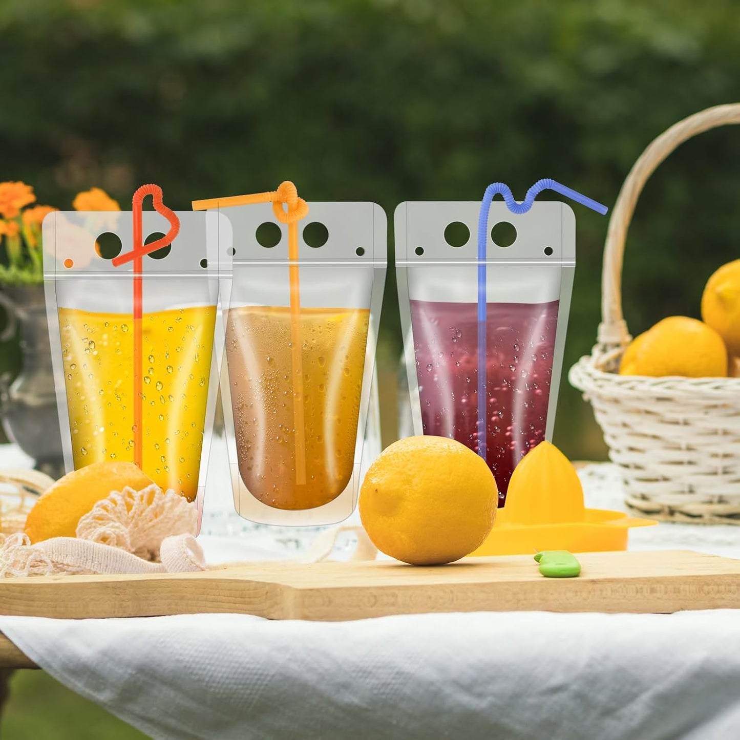 100 Bolsas Bebidas 16oz con 100 Popotes para Adultos y Niños