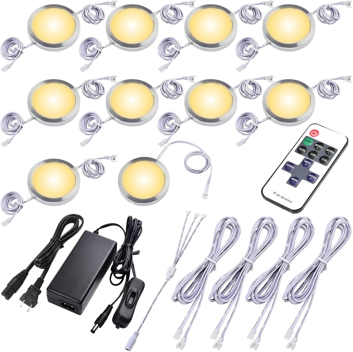 Luces LED redondas para gabinete 110V control remoto RF