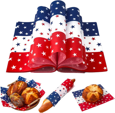 Papel de cera patriótica con estrellas del 4 de julio rojo y azul para sándwich