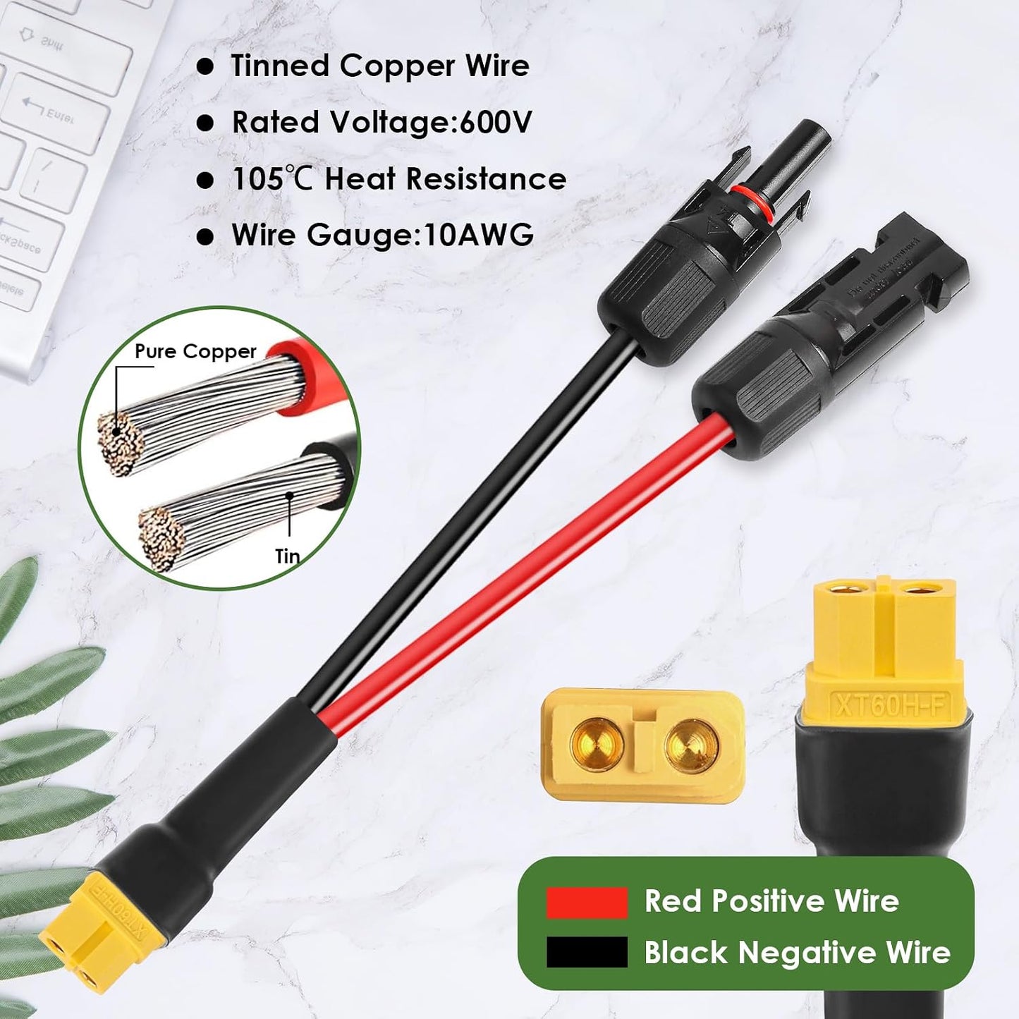 Cable adaptador conector solar a XT60 35pies 10AWG