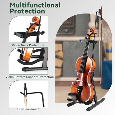 Soporte violín plegable ajustable con fundas antideslizantes negro