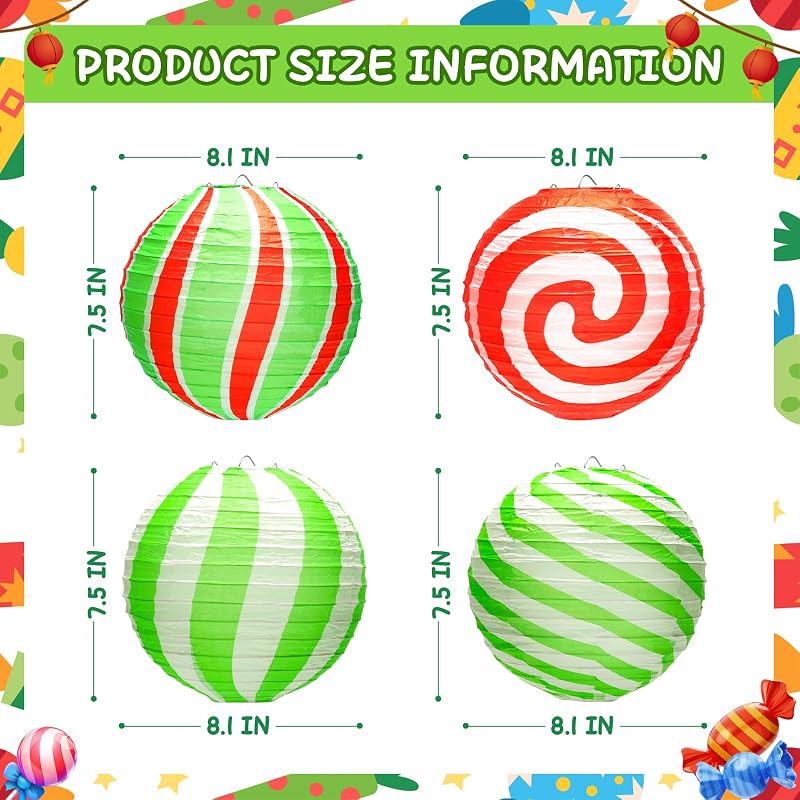 Linternas papel coloridas 8pzas decoración fiesta Candyland