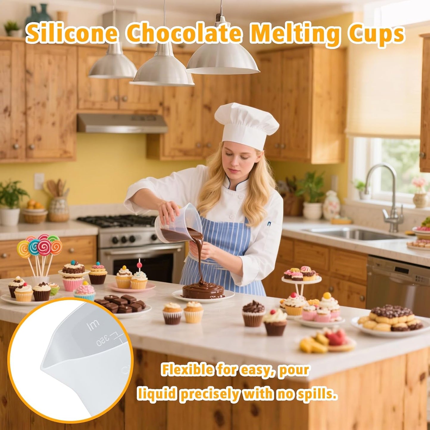 Tazas silicón para derretir chocolate 350ml 4 pzas