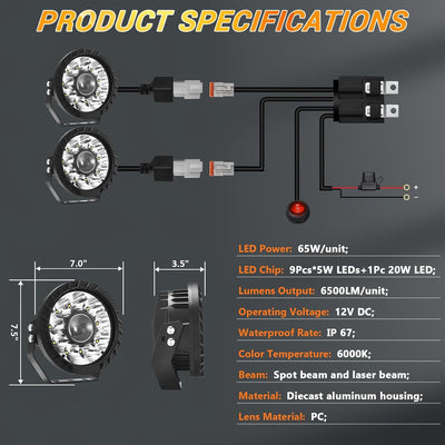 Luces LED redondas 7" 65W para 4x4 camión ATV