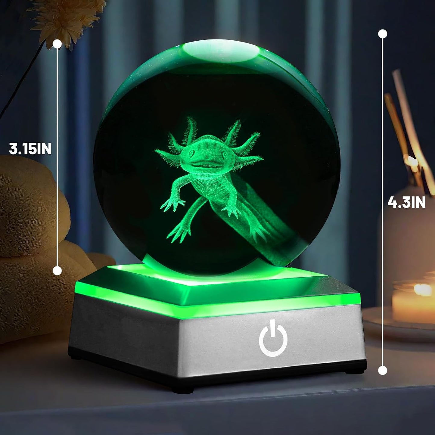 Luz nocturna ajolote 3D cristal con base táctil LED