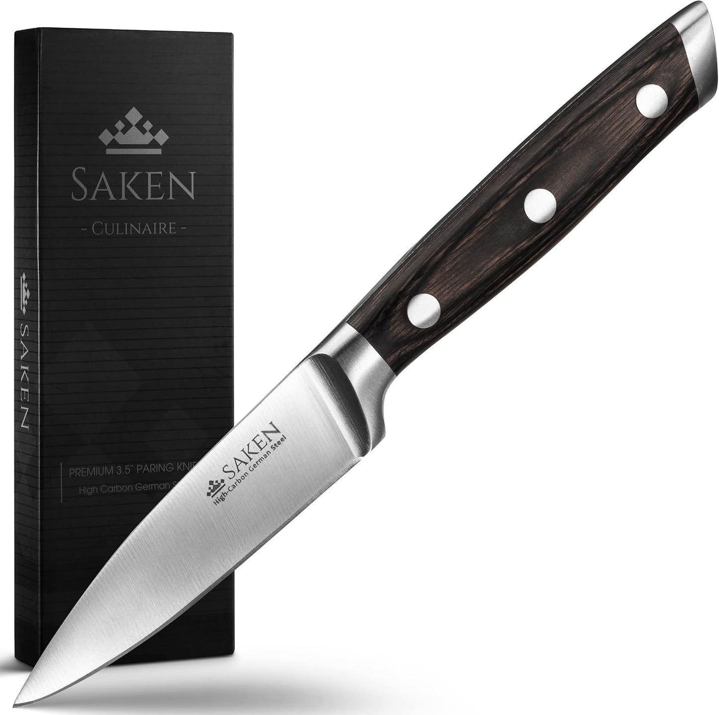 Cuchillo cocina acero alto carbono mango madera oscura 3.5pulg