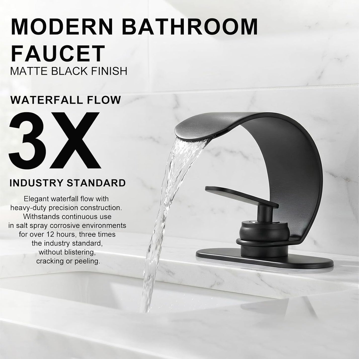 Grifo lavabo baño cascada negro mate acero inox 1 manija