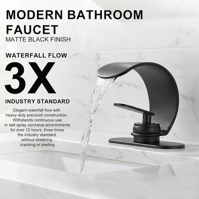 Grifo lavabo baño cascada negro mate acero inox 1 manija
