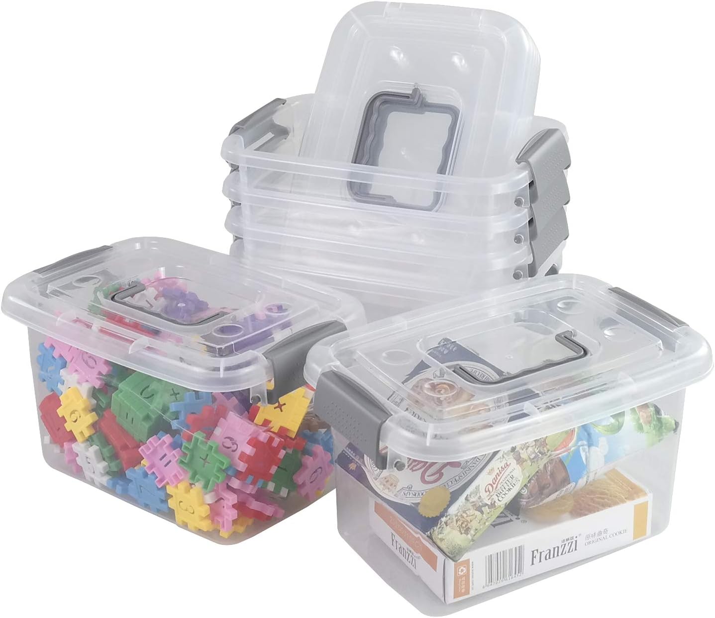 Set 6 Cajas Plástico Almacenamiento Transparentes Apilables