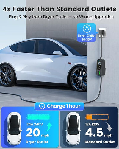 Cargador EV Nivel 2 Tesla 24A 240V 25FT NEMA 10-30