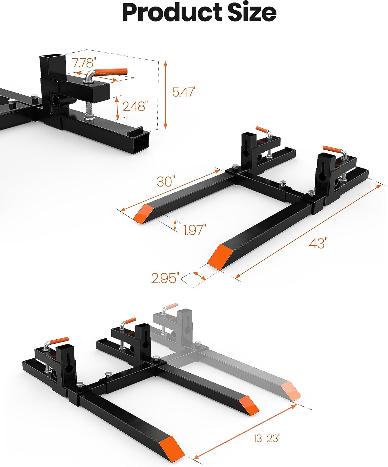 Abrazadera 43pulg para palet 2000lb tractores
