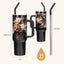Vaso acero inox 40oz con tapa pajita mango negro flor