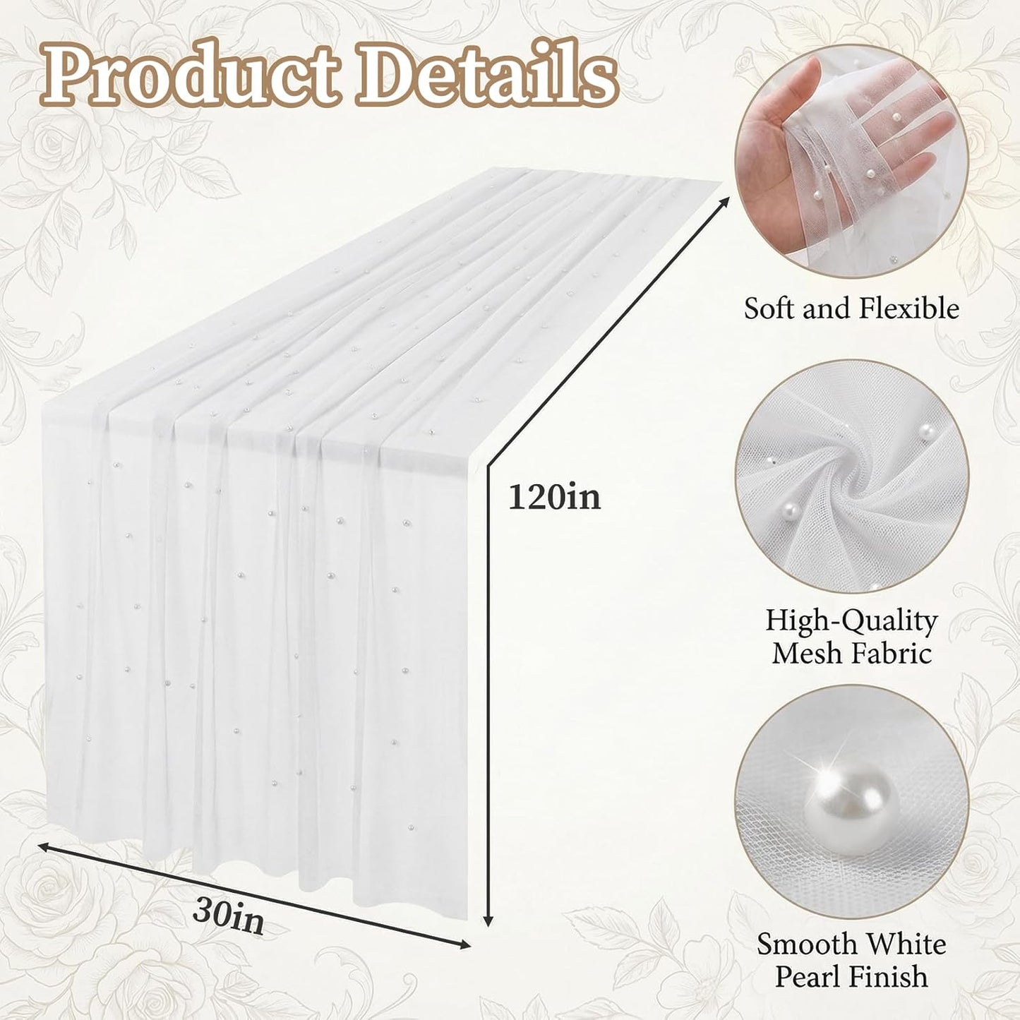 2 Pzas Funda Mesa Encaje Blanco 30x120pulg Para Boda Fiesta