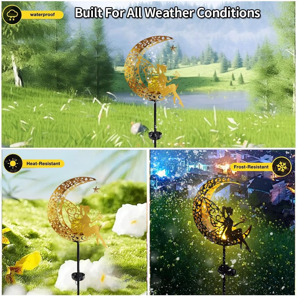 Luz hada flor luna solar hierro forjado jardín LED inalámbrica