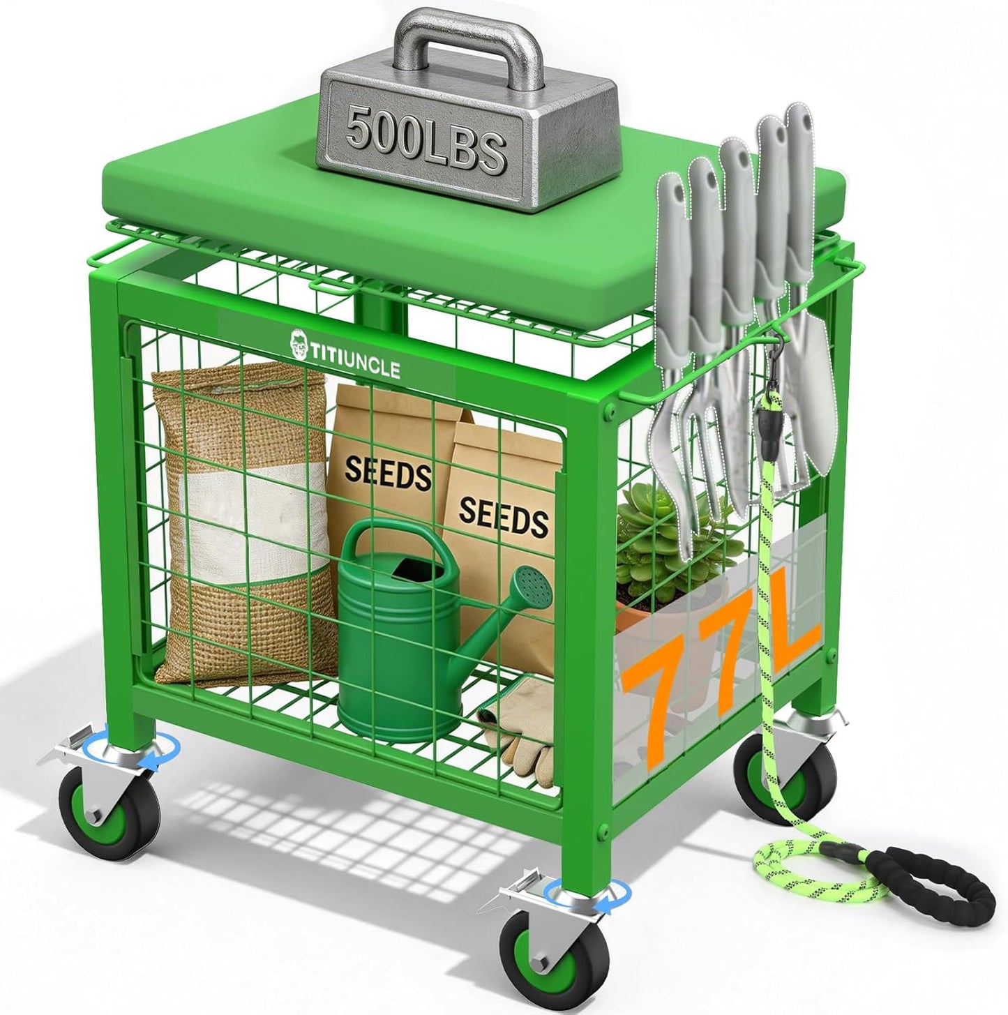 Carrito jardín con asiento 500lb ruedas para adultos