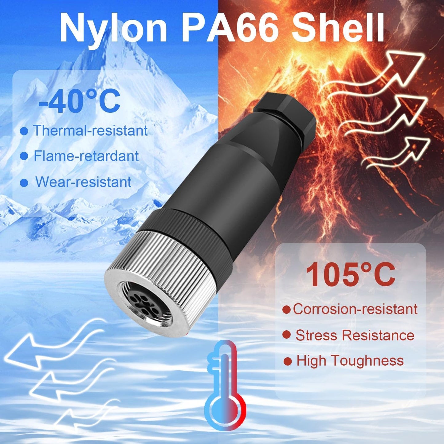 10 Pzas Conector Hembra M12 5-Pin IP67 Impermeable