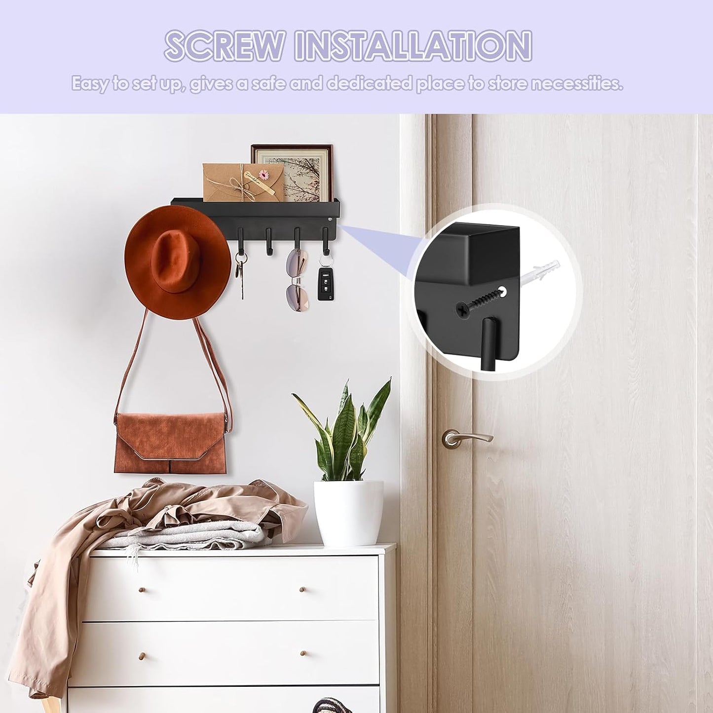Soporte llaves pared adhesivo 6 ganchos negro