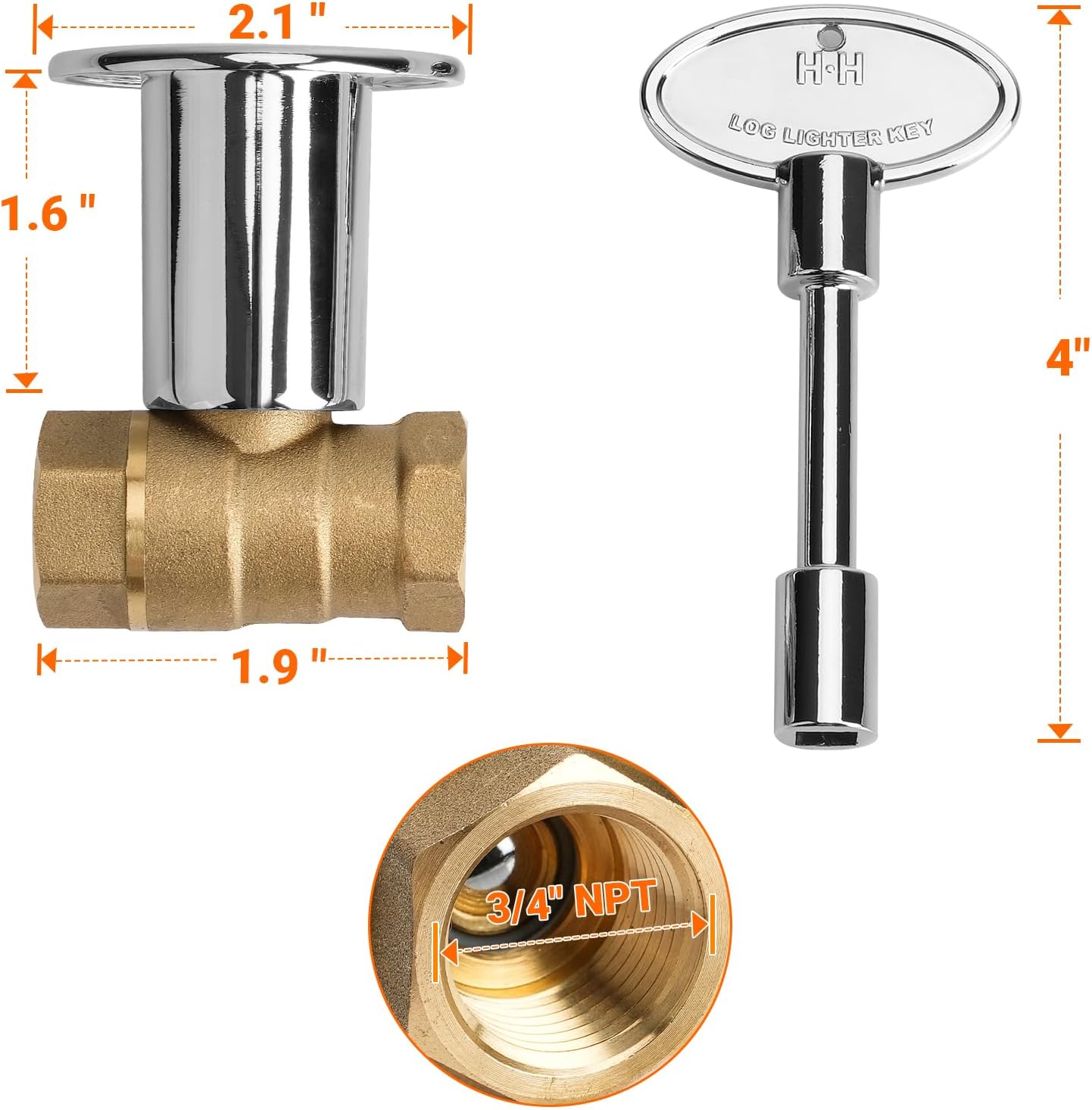 Kit válvula llave gas 3/4pulg chimenea brida 3pulg cromada