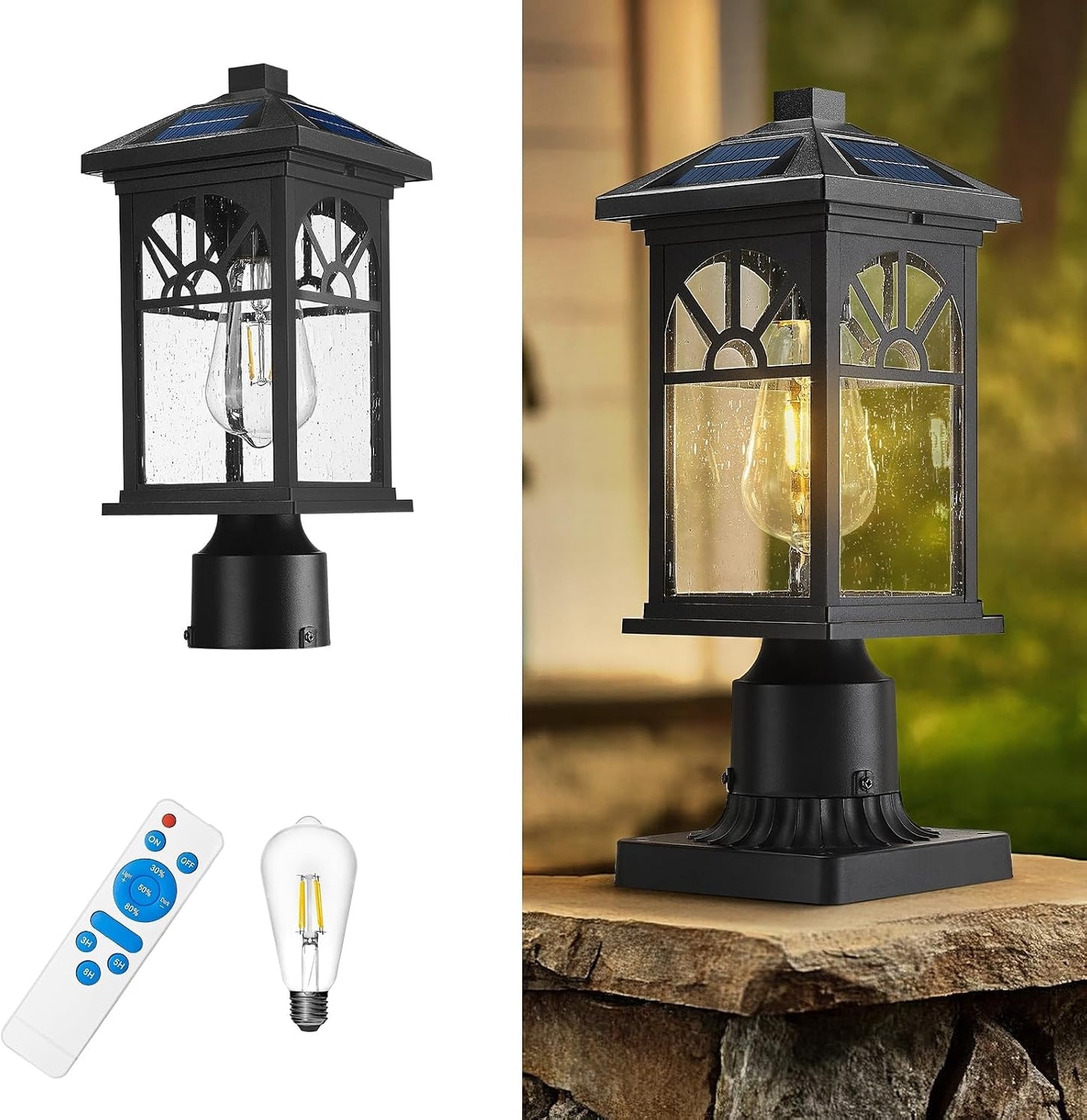 Lámpara exterior pilar solar 13.4pulg aluminio negro con