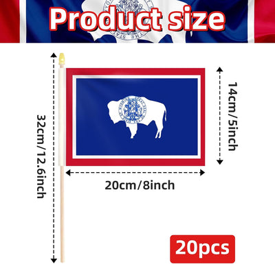 20 Banderas Wyoming 5x8pulg en Palo Madera Mini Elecciones