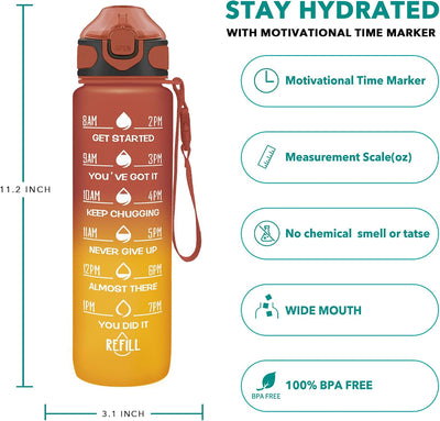Botella agua 32oz con popote correa motivacional sin BPA