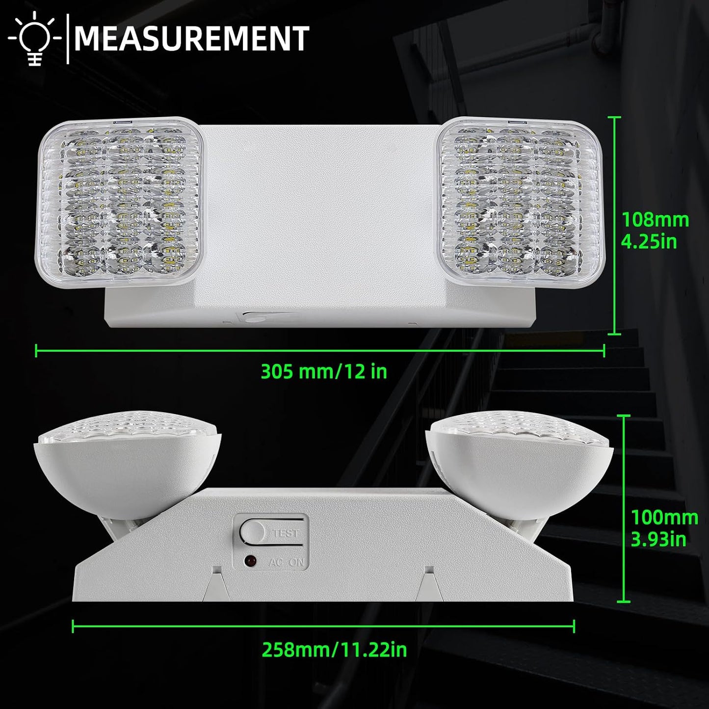 Luz emergencia LED 120/277V con batería 2 cabezales ajustables