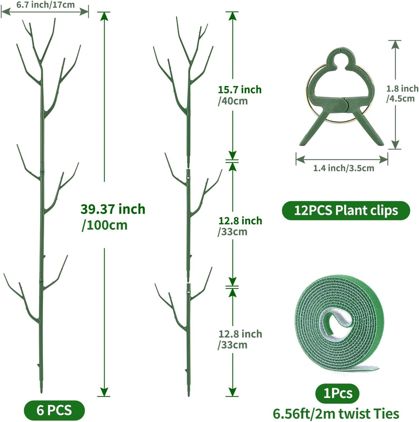 12 Estacas Soporte Plantas 39.37" con Postes y Clips