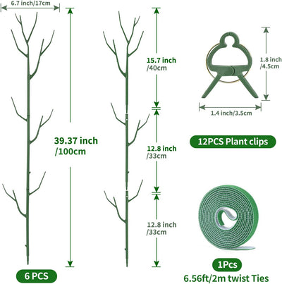 12 Estacas Soporte Plantas 39.37" con Postes y Clips