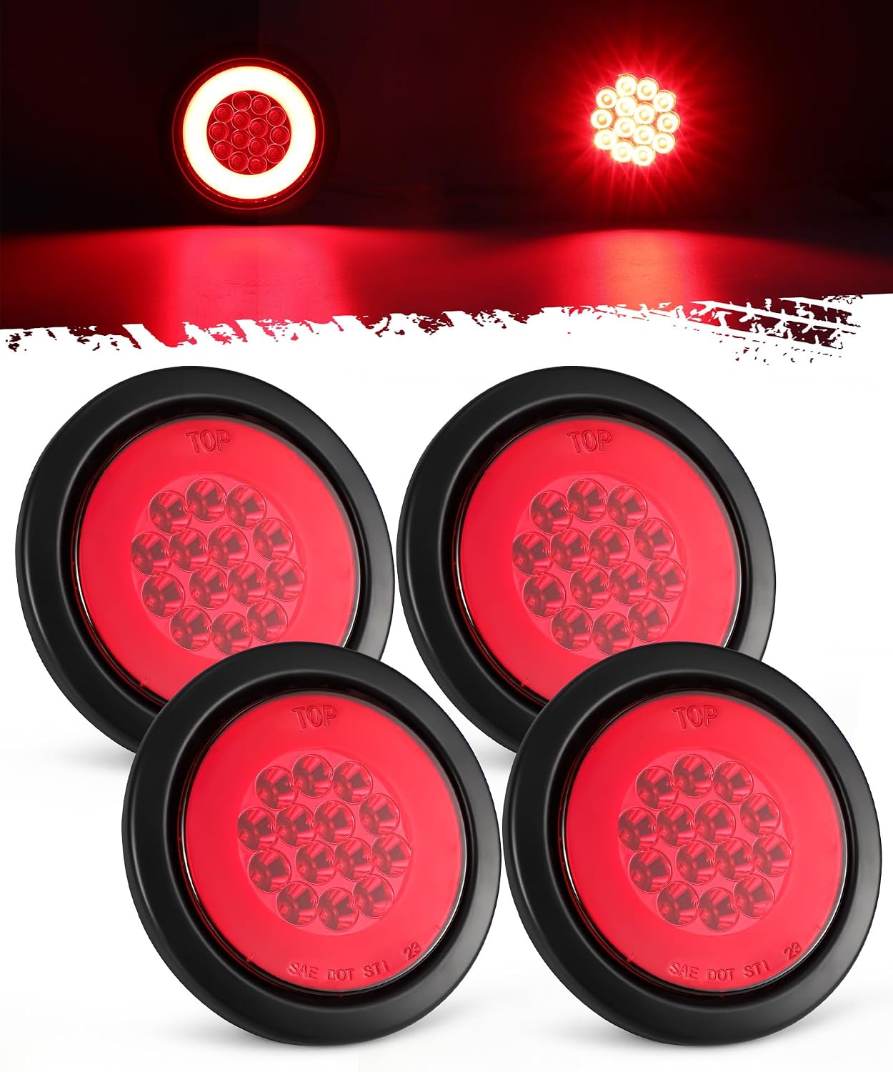 4 Luces Traseras Redondas 4pulg 32LED Rojo Halo 12-24V IP67