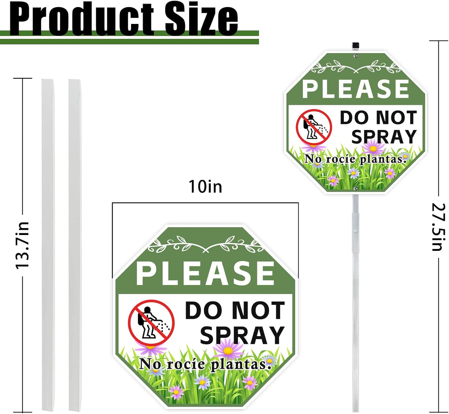 2 Letreros Metal Jardín 10x28pulg Bilingüe Inglés Español