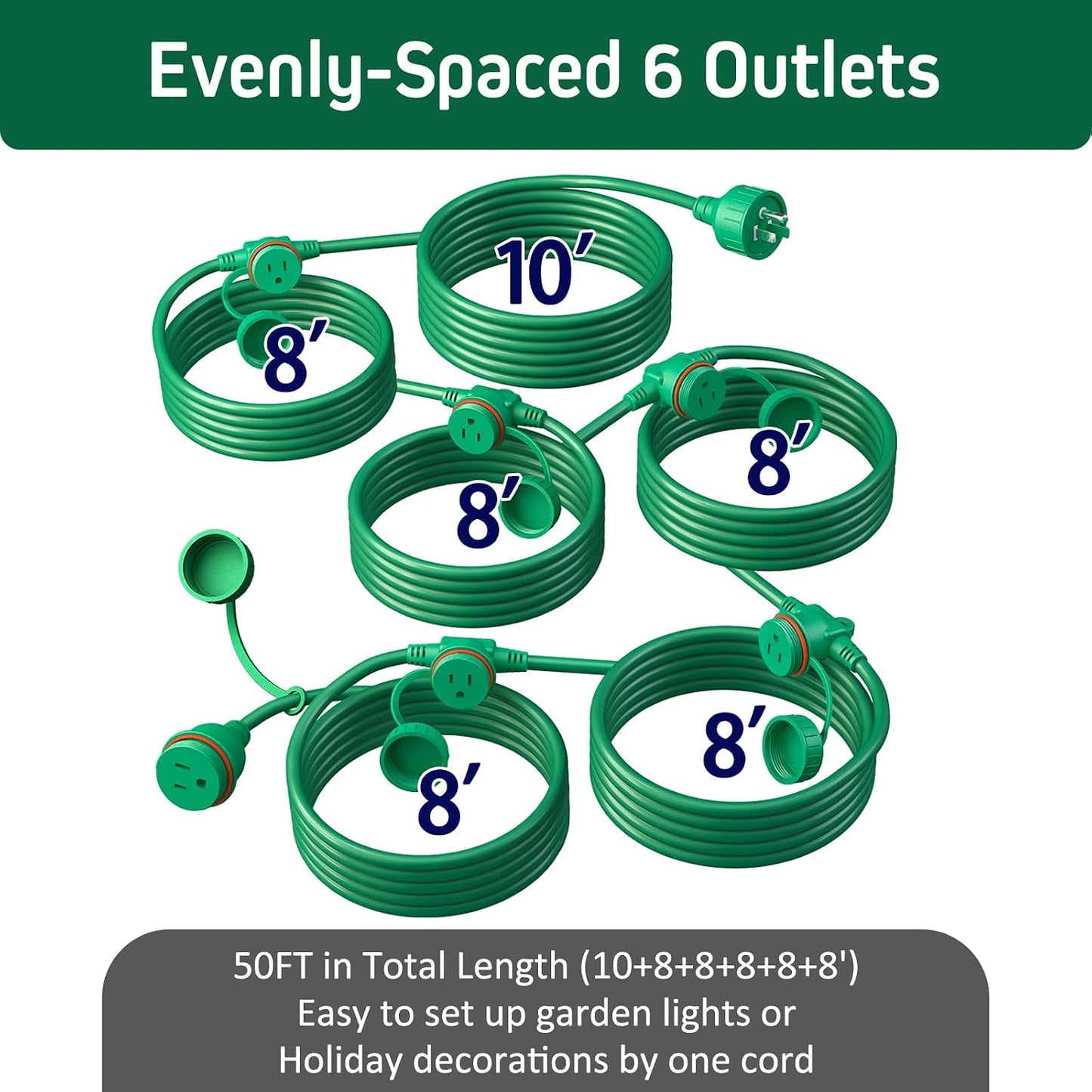 Cable extensión exterior 50ft 6 salidas cubierta impermeable
