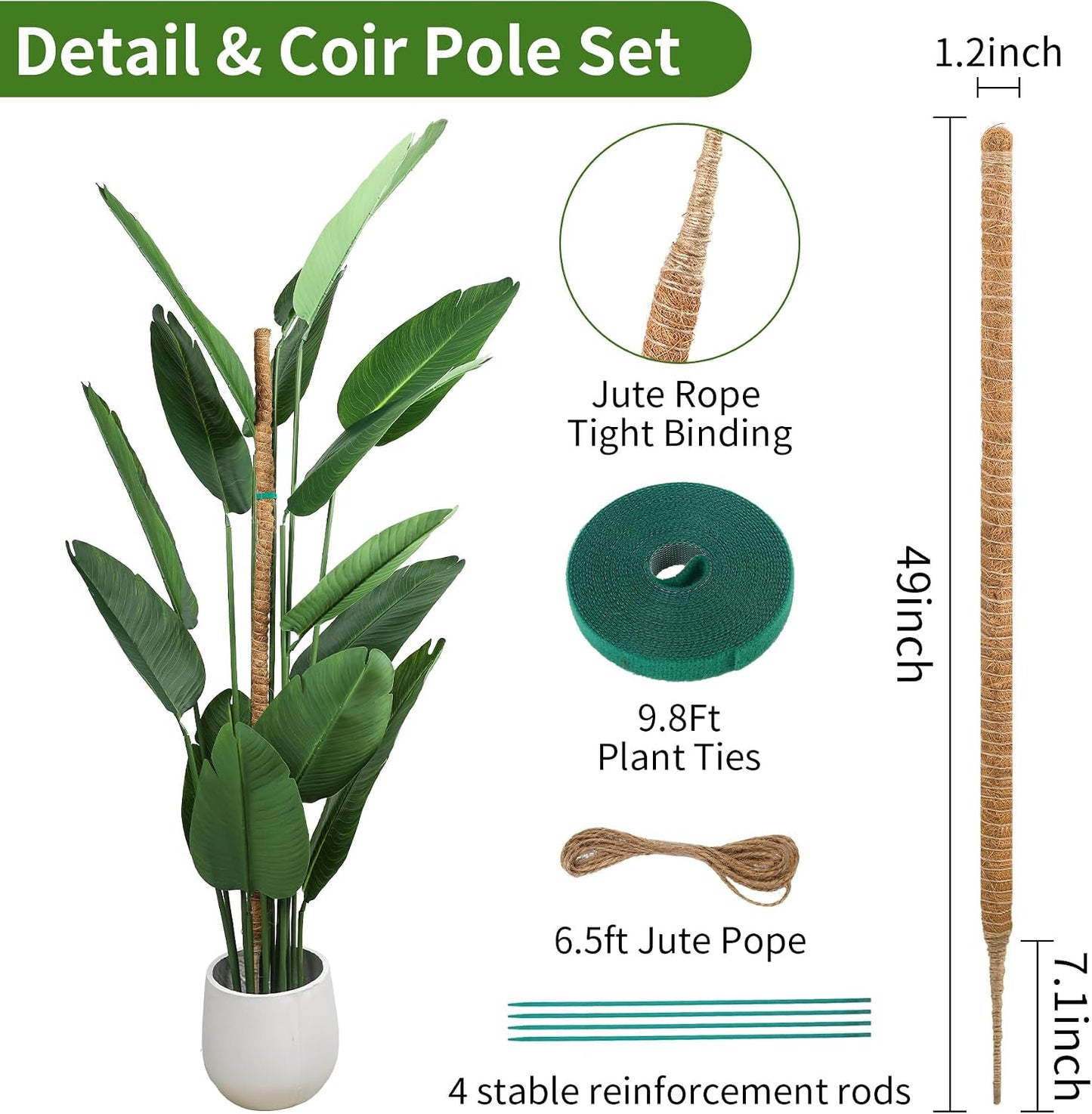 Soporte plantas Monstera 49" poste musgo fibra coco