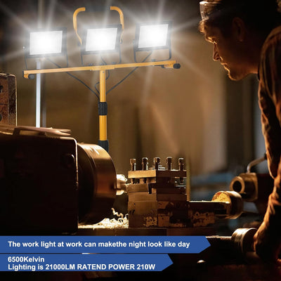 Luz trabajo LED 21000lm 3 cabezales ajustables trípode IP66