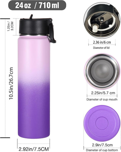 Botella agua acero inox doble pared 24oz con popote