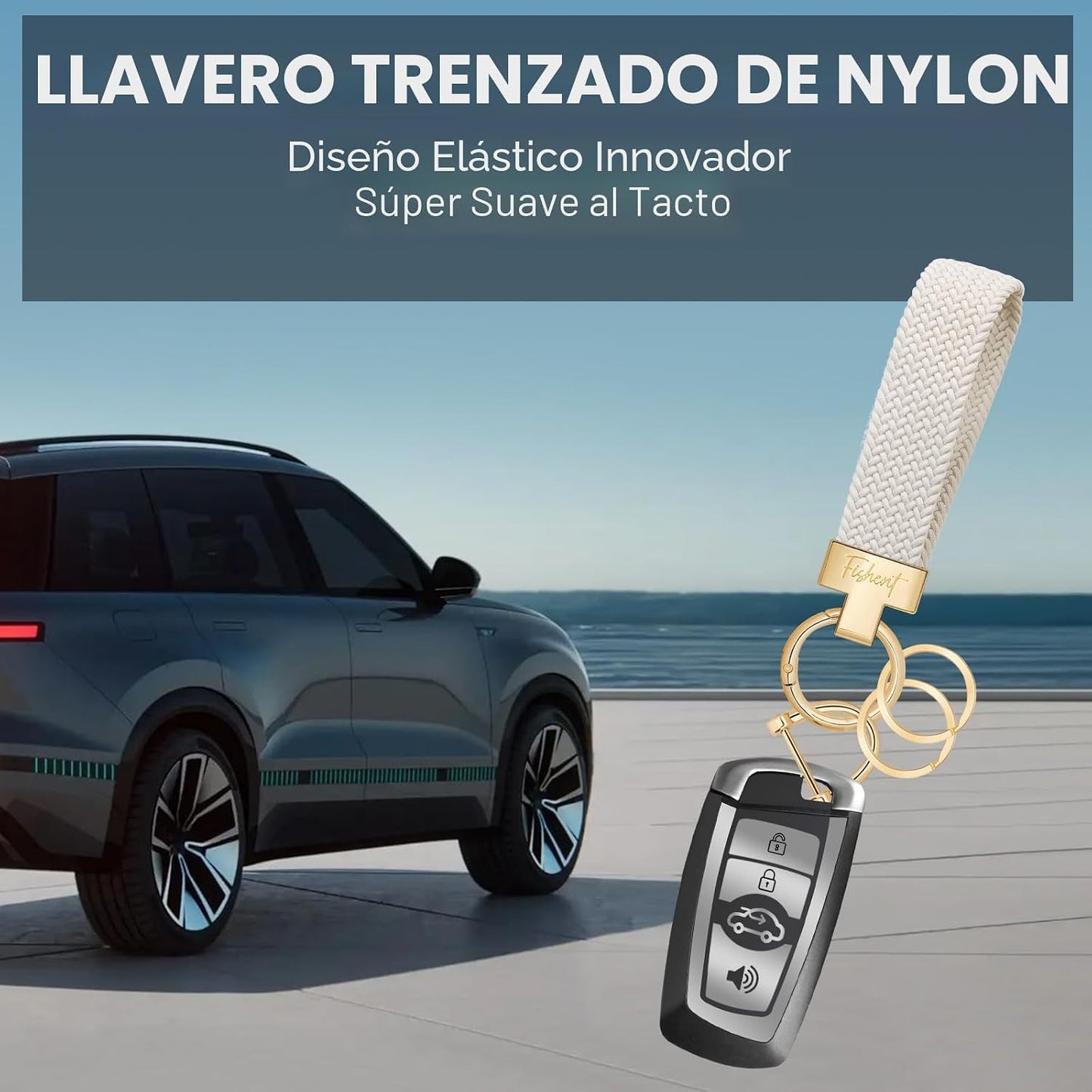 Llavero elástico para auto con 3 anillos antipérdida