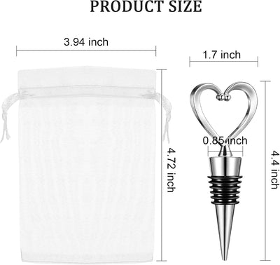 50 Tapones Vino Corazón Acero Inox 100 Bolsas Organza Boda